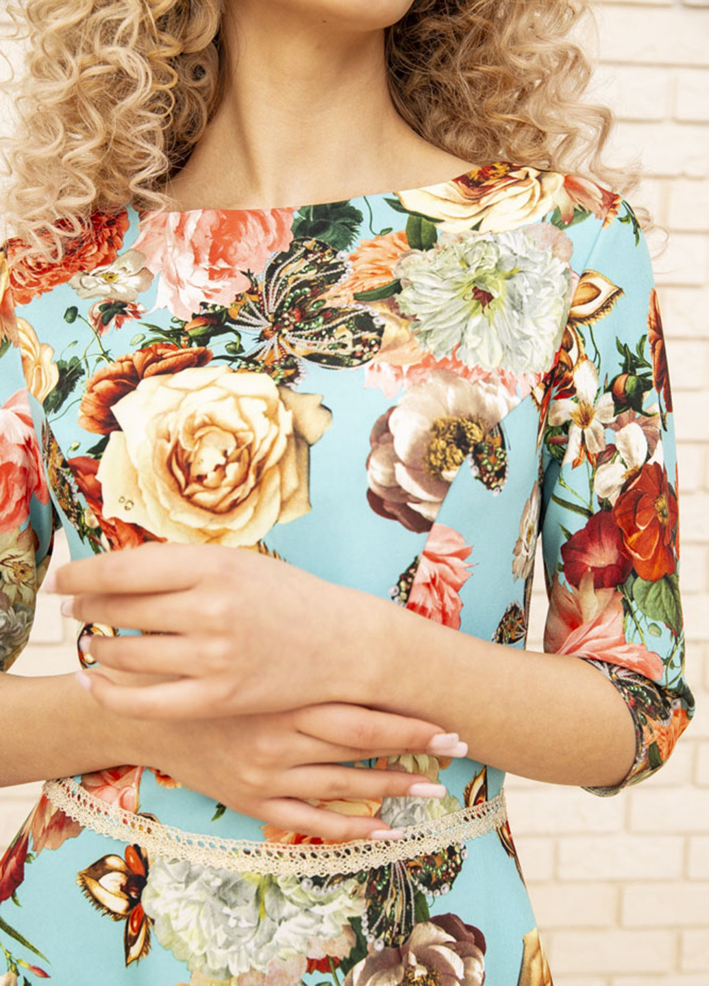 Світло-бірюзова кежуал сукня кльош Ager з квітковим принтом