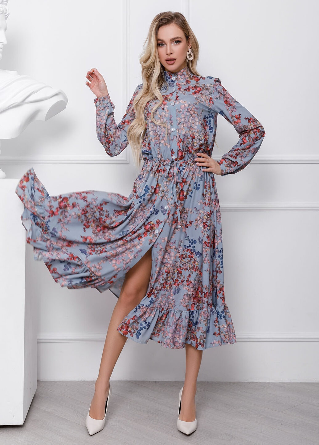 Комбинированное деловое платья ISSA PLUS с цветочным принтом
