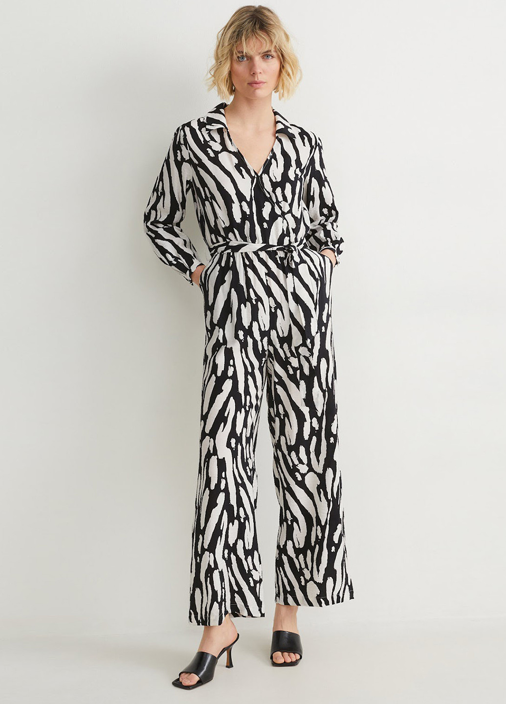 Комбінезон C&A комбінезон-брюки абстрактний чорно-білий кежуал віскоза