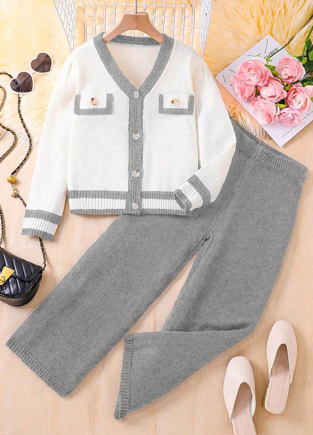 Комбінований демісезонний костюм (кардиган, штани) брючний SHEIN