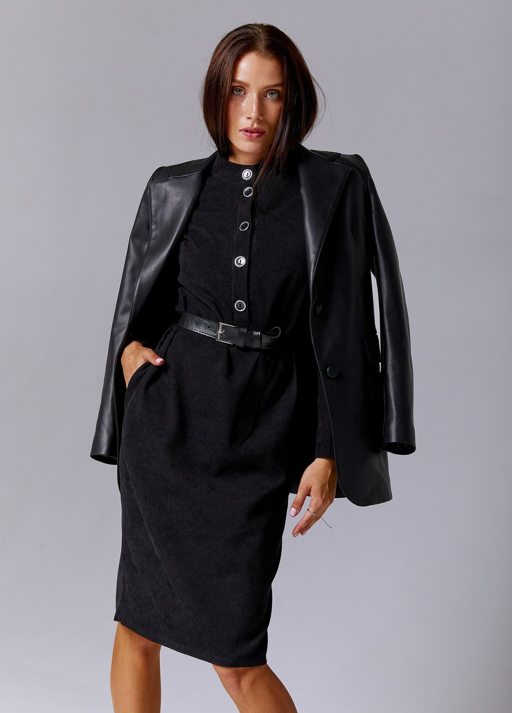 Черное кэжуал черное вельветовое платье Gepur однотонное