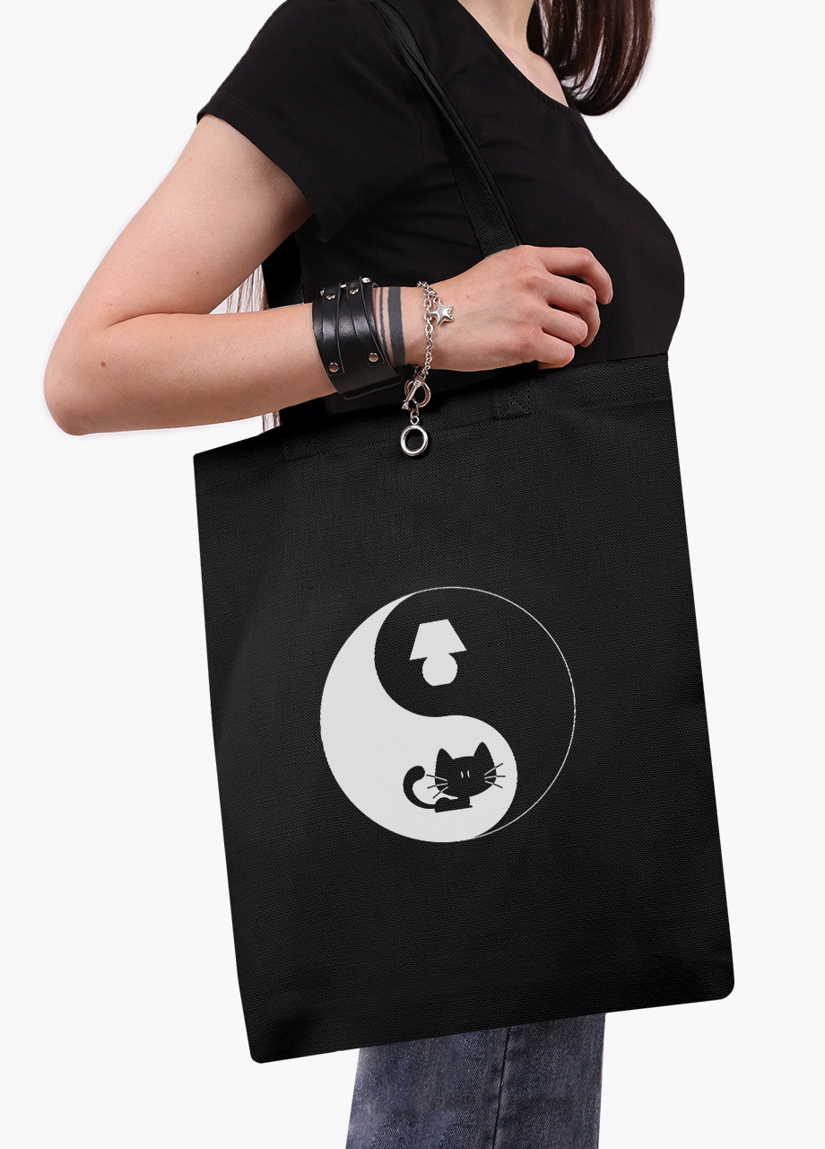 Еко сумка шоппер чорна Кот Ян (Cat Yang) на блискавці (9227-2057-BKZ) MobiPrint (236265742)
