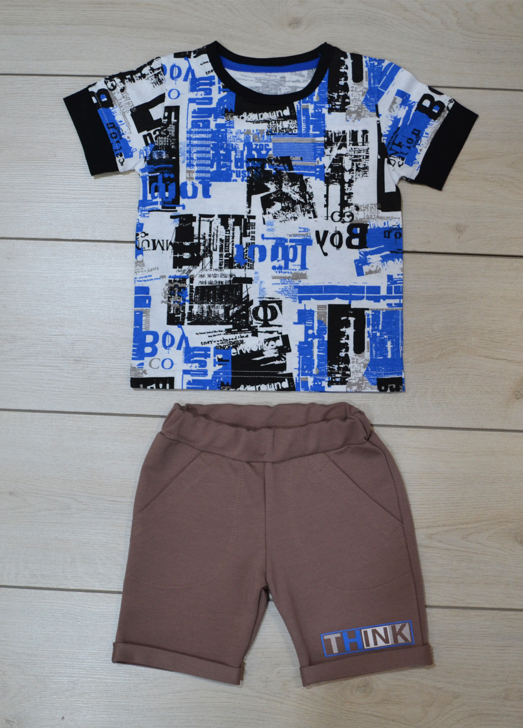 Синій літній комплект для хлопчиків (футболка шорти) "danger" Витуся