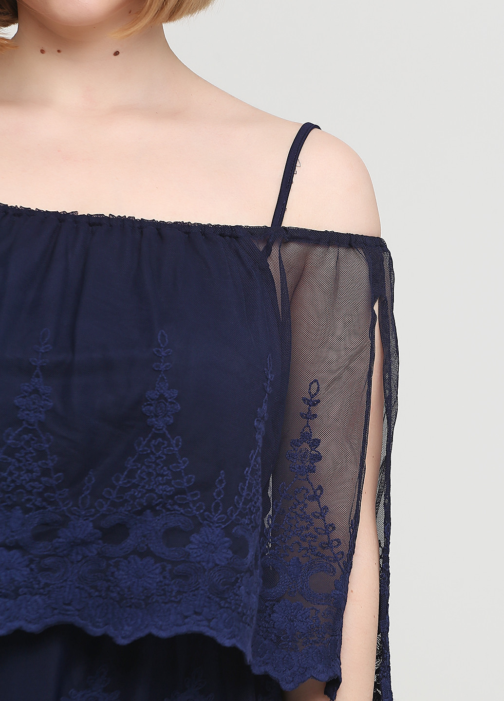 Темно-синее кэжуал платье с открытыми плечами Ashley Brooke однотонное
