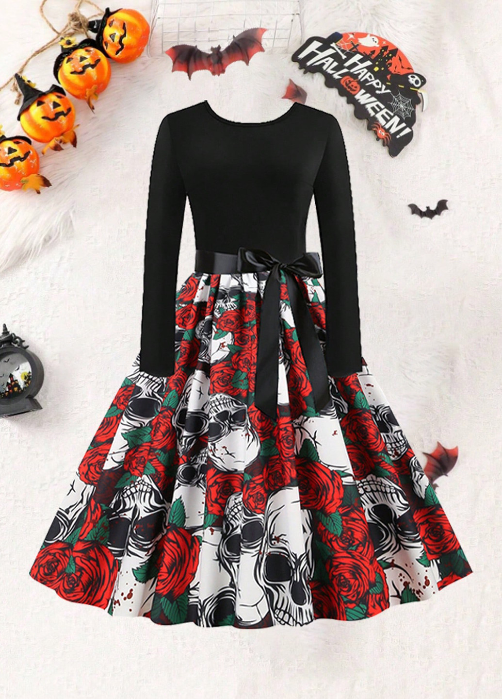 Комбинированное кэжуал платье с юбкой-солнце SHEIN череп