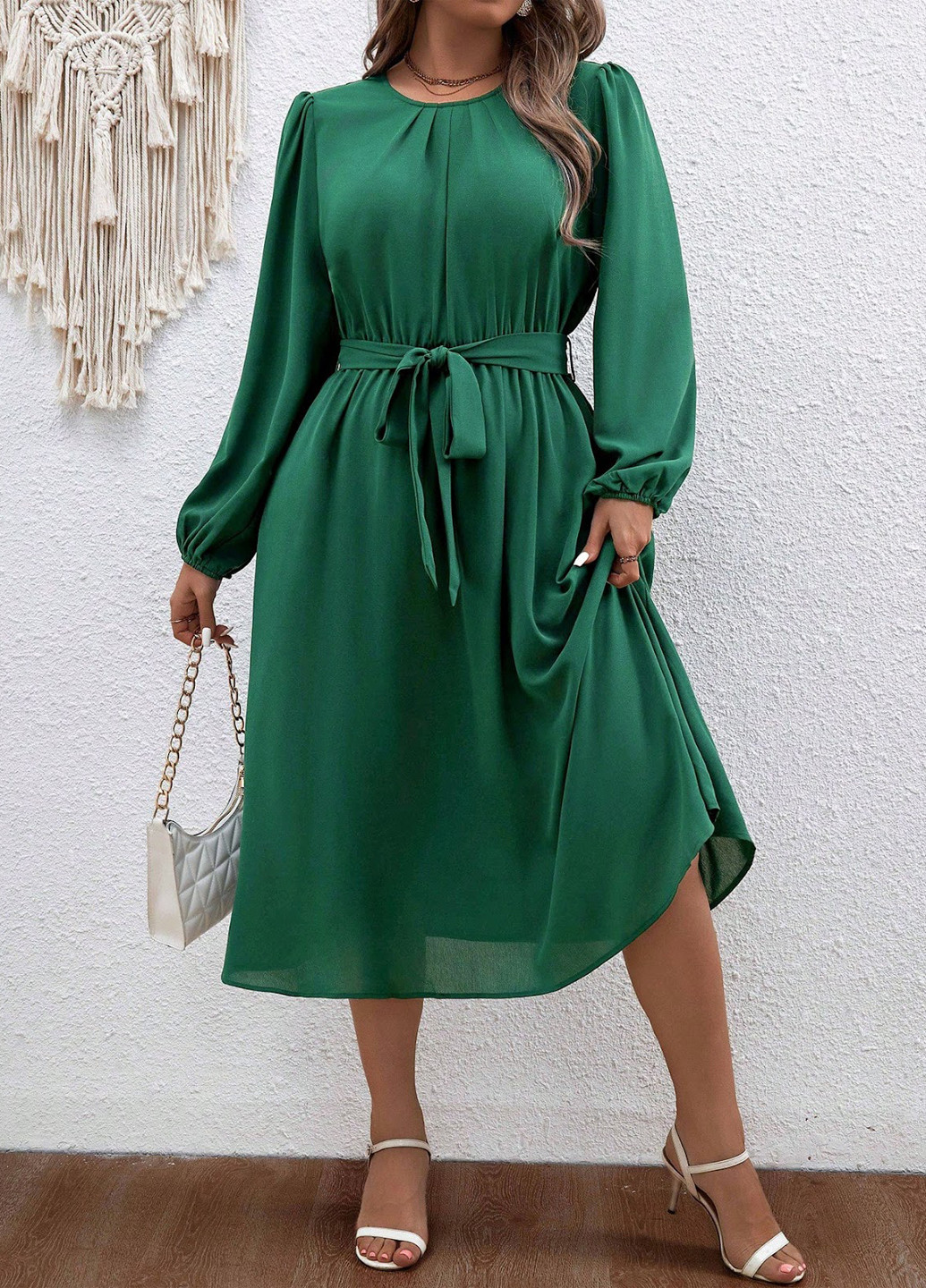 Изумрудное праздничный, вечернее, кэжуал платье клеш SHEIN однотонное