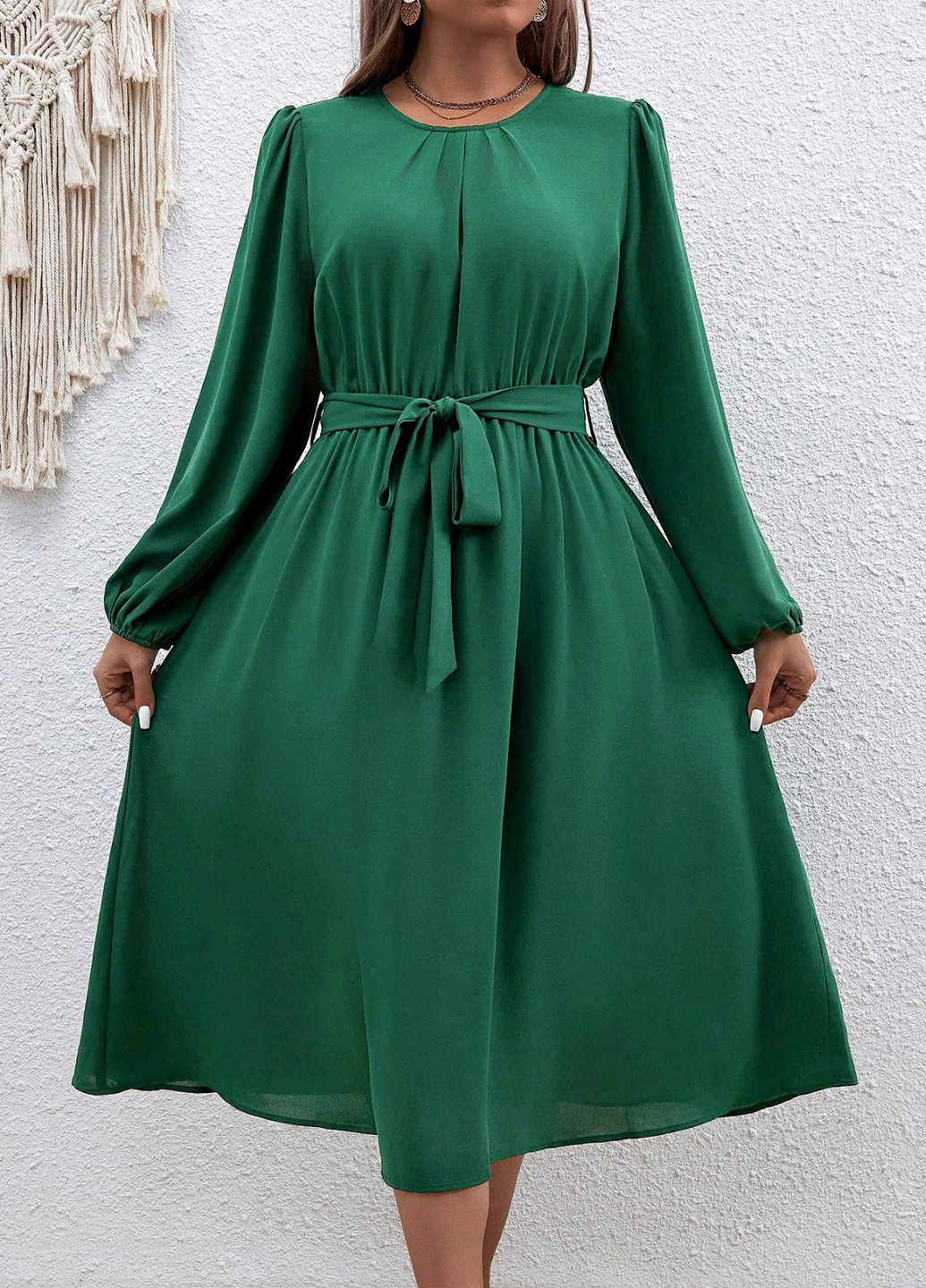 Изумрудное праздничный, вечернее, кэжуал платье клеш SHEIN однотонное