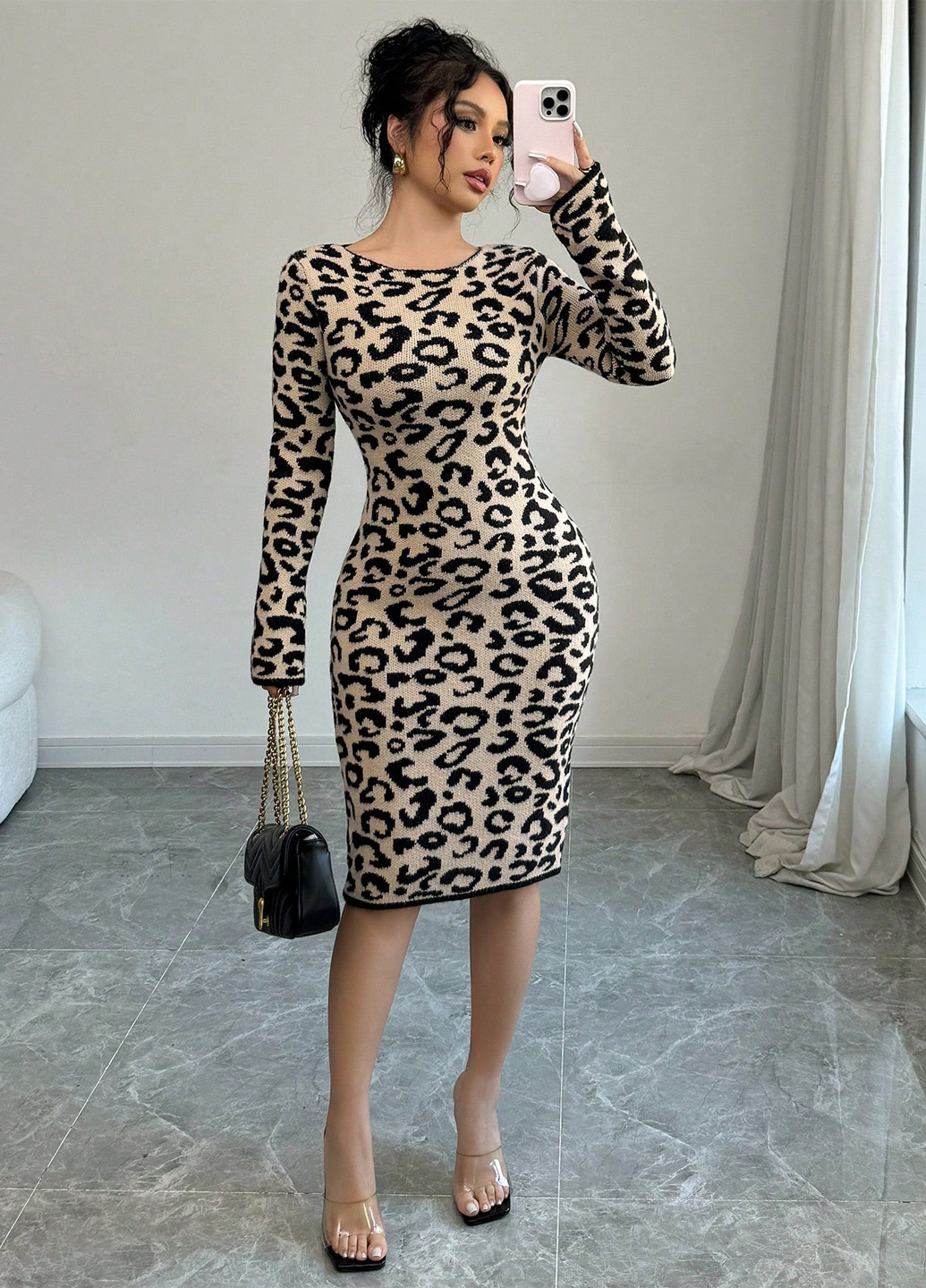 Комбінована кежуал сукня силуетна SHEIN леопардовий