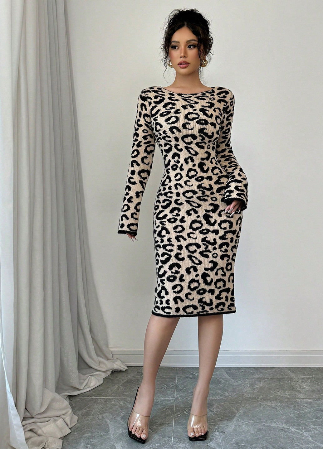 Комбінована кежуал сукня силуетна SHEIN леопардовий