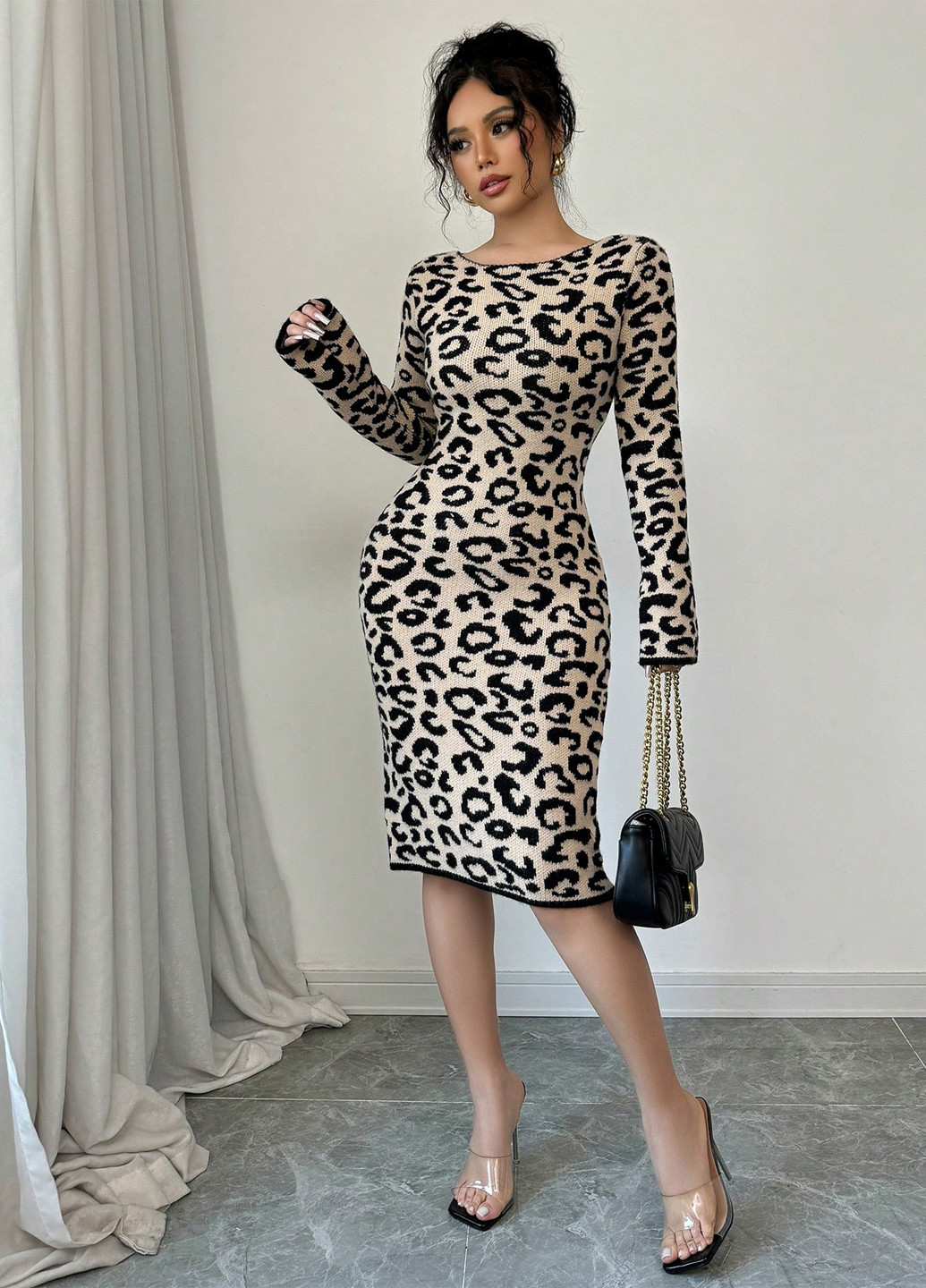 Комбінована кежуал сукня силуетна SHEIN леопардовий