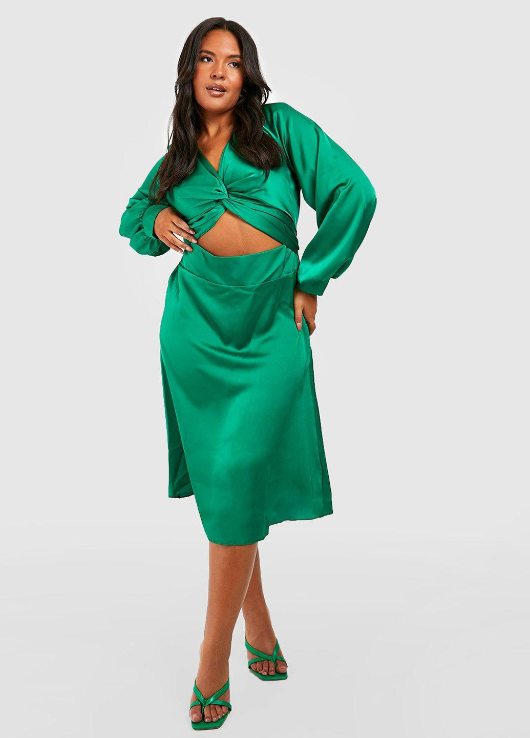 Зелена вечірня сукня Boohoo однотонна