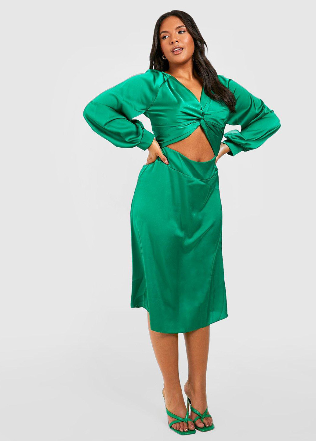 Зелена вечірня сукня Boohoo однотонна