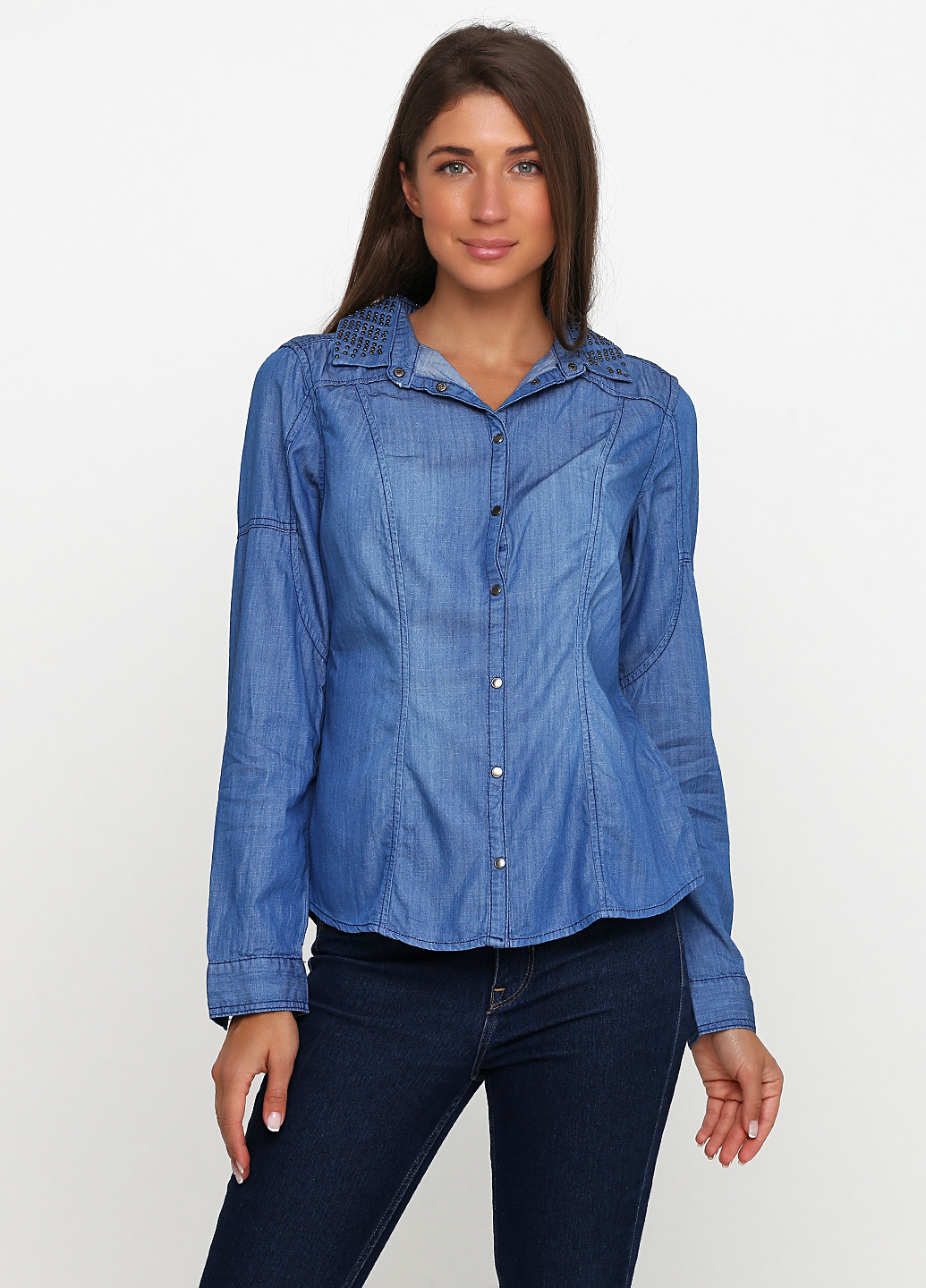 Синяя кэжуал рубашка однотонная No Brand