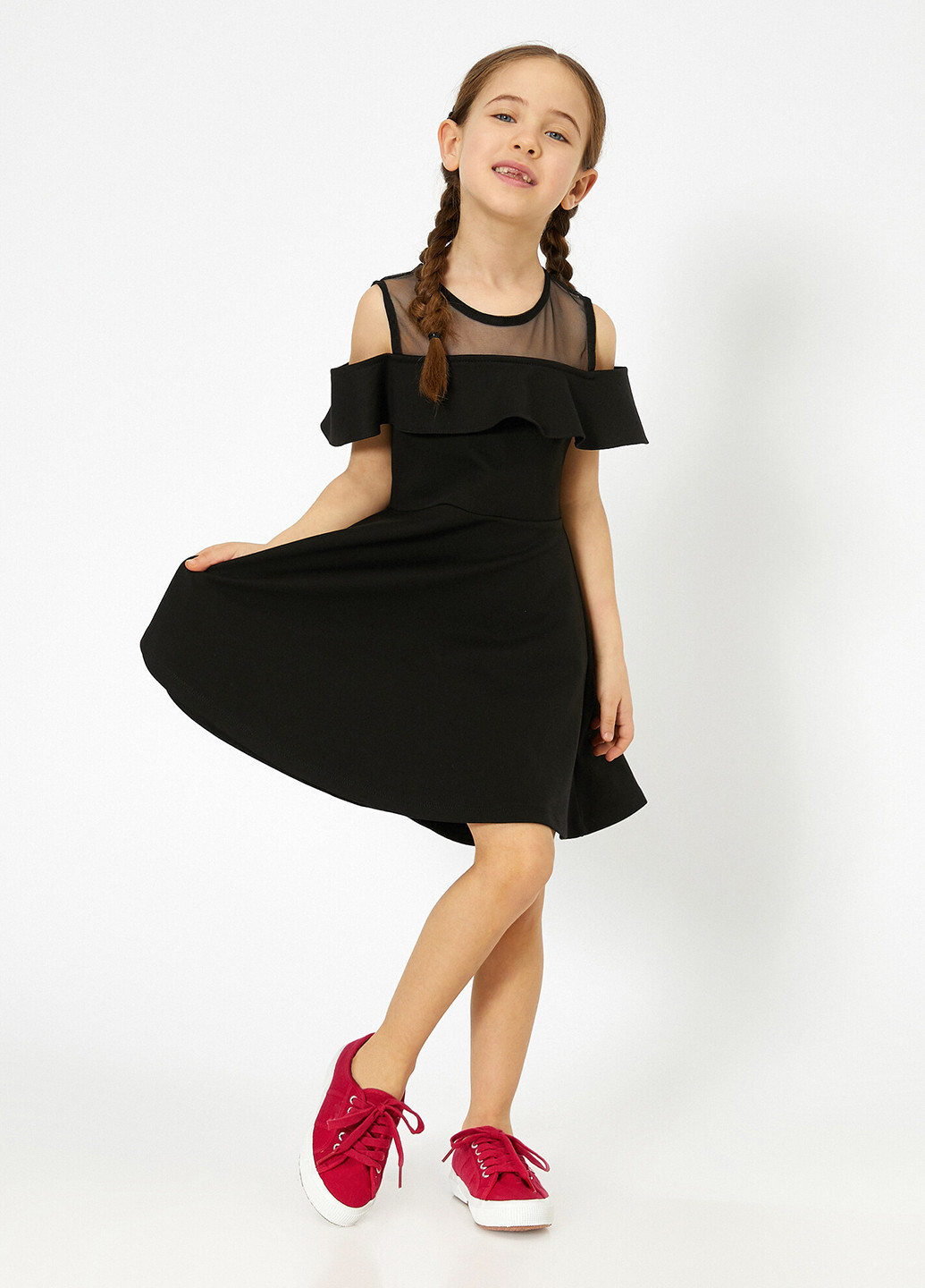 Чорна кежуал плаття, сукня з відкритими плечима KOTON однотонна