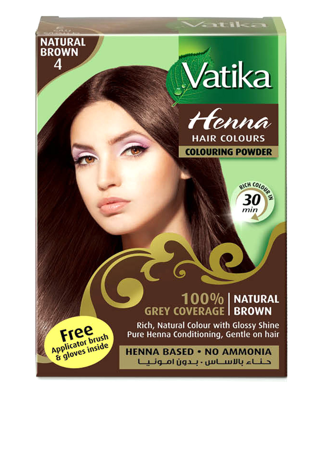 Краска для волос на основе хны VATIKA Натуральная коричневая 6*10 г Dabur (16815424)