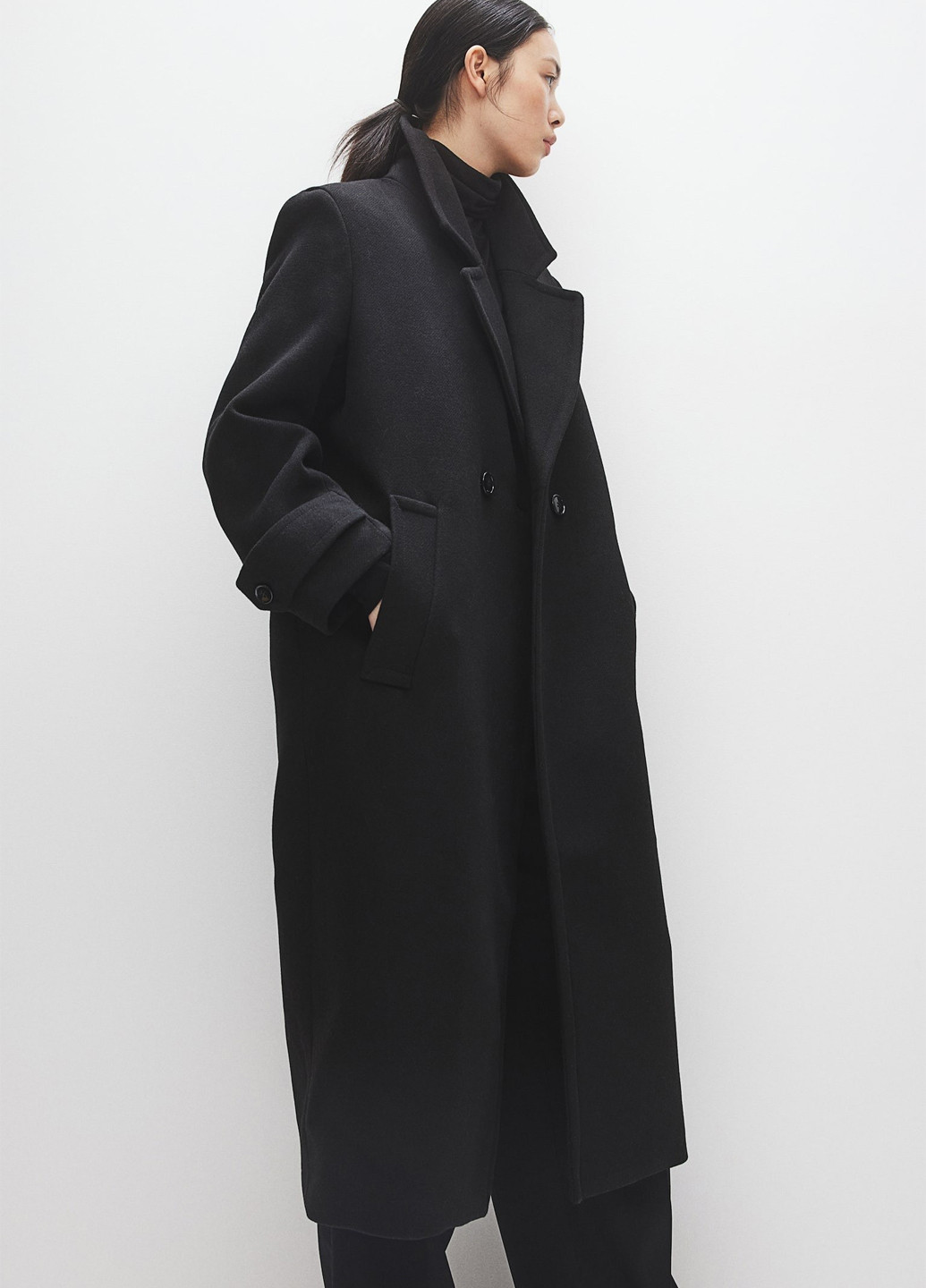 Чорне демісезонне Пальто двобортне H&M