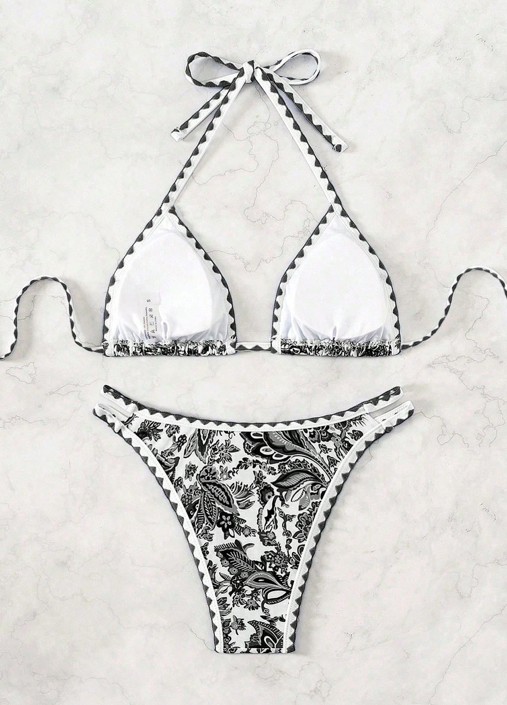 Черно-белый демисезонный купальник (лиф, трусики) бикини, раздельный SHEIN