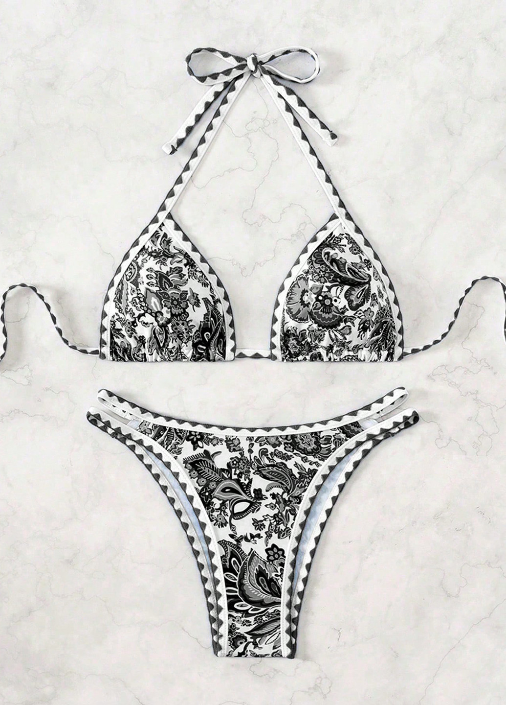 Черно-белый демисезонный купальник (лиф, трусики) бикини, раздельный SHEIN