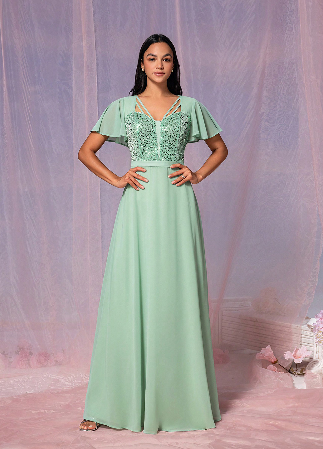 М'ятна святковий сукня кльош SHEIN однотонна