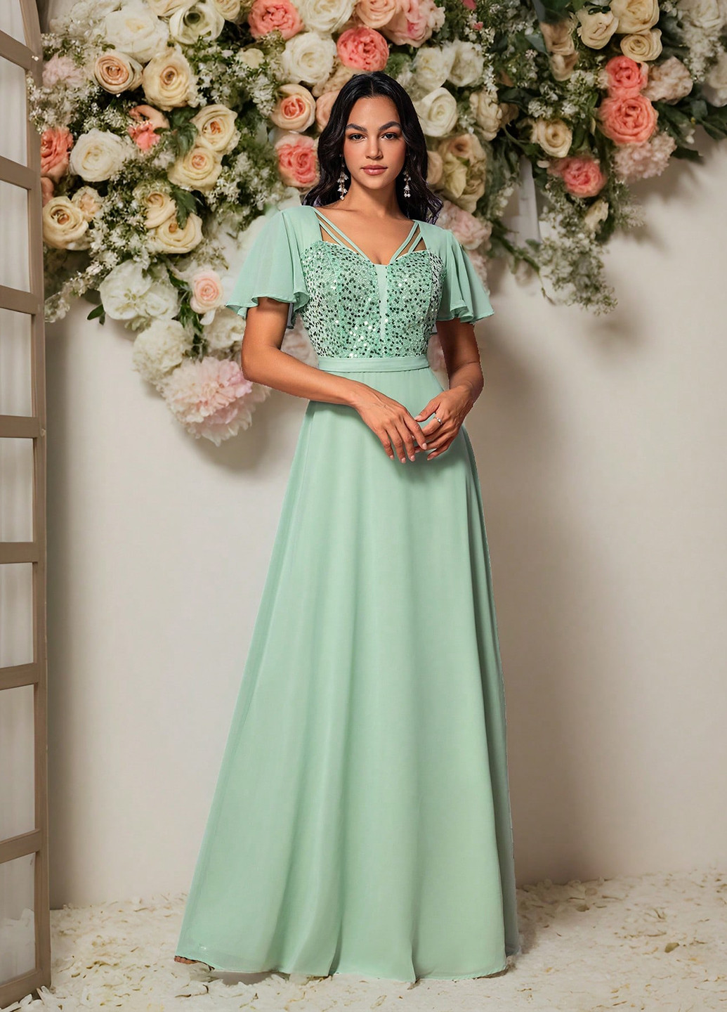 М'ятна святковий сукня кльош SHEIN однотонна