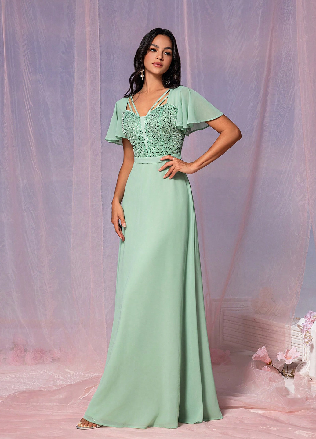 М'ятна святковий сукня кльош SHEIN однотонна