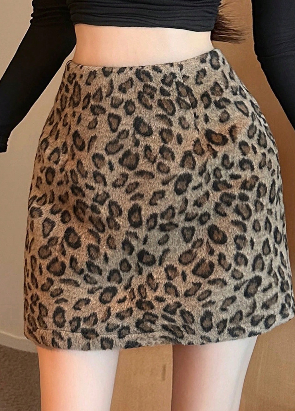 Коричневая кэжуал леопардовая юбка SHEIN а-силуэта (трапеция)