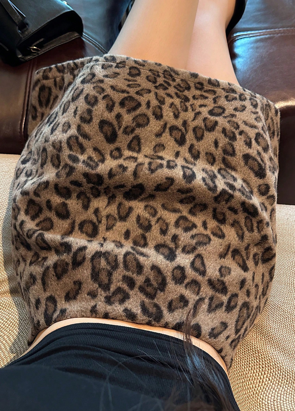 Коричневая кэжуал леопардовая юбка SHEIN а-силуэта (трапеция)