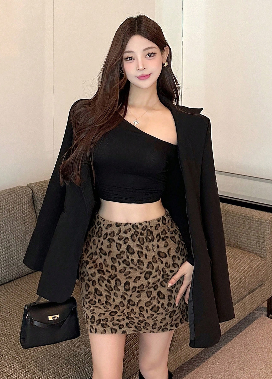 Коричневая кэжуал леопардовая юбка SHEIN а-силуэта (трапеция)