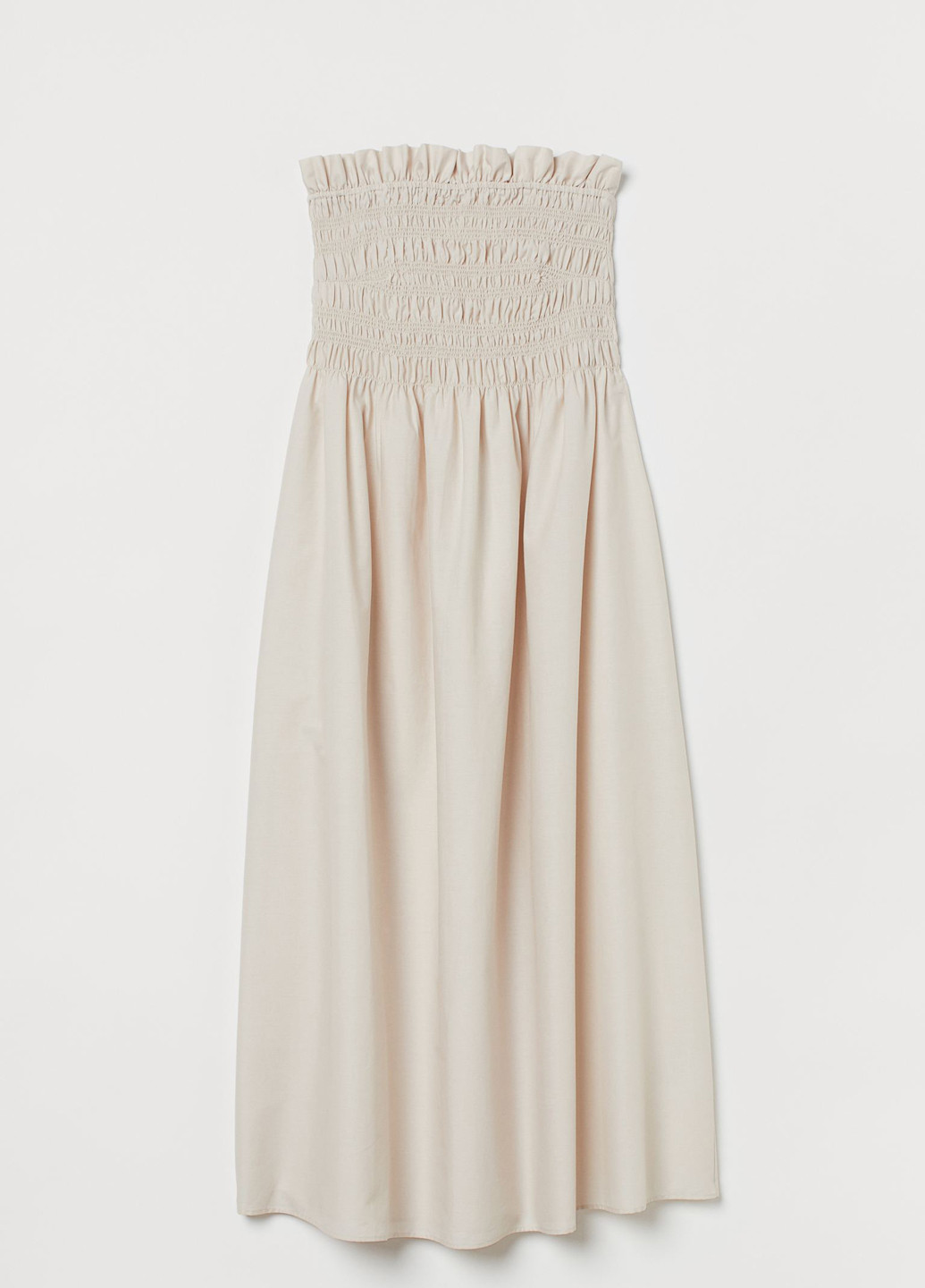 Светло-бежевое кэжуал платье с открытыми плечами, клеш H&M однотонное
