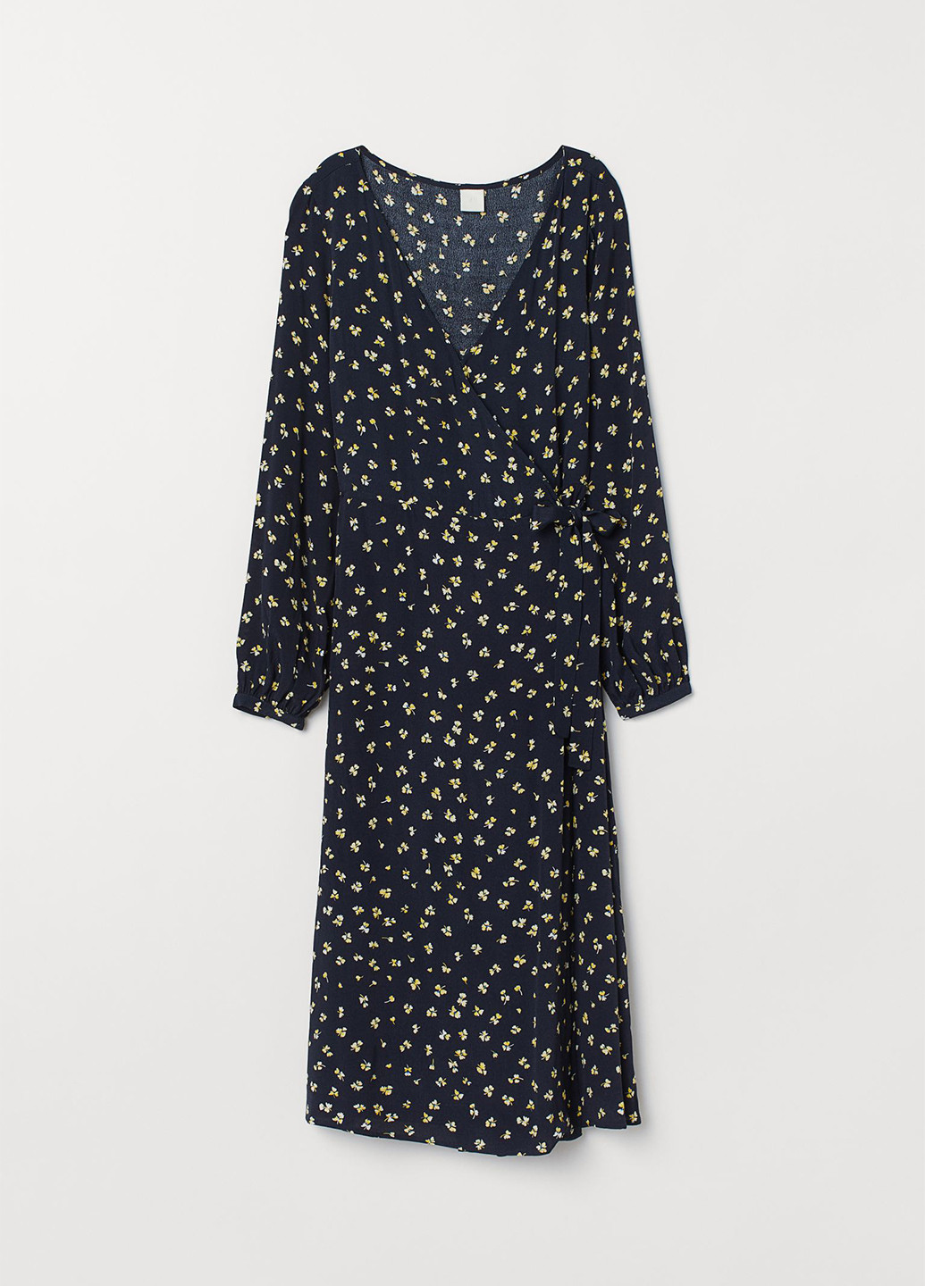 Темно-синее кэжуал платье на запах H&M с цветочным принтом