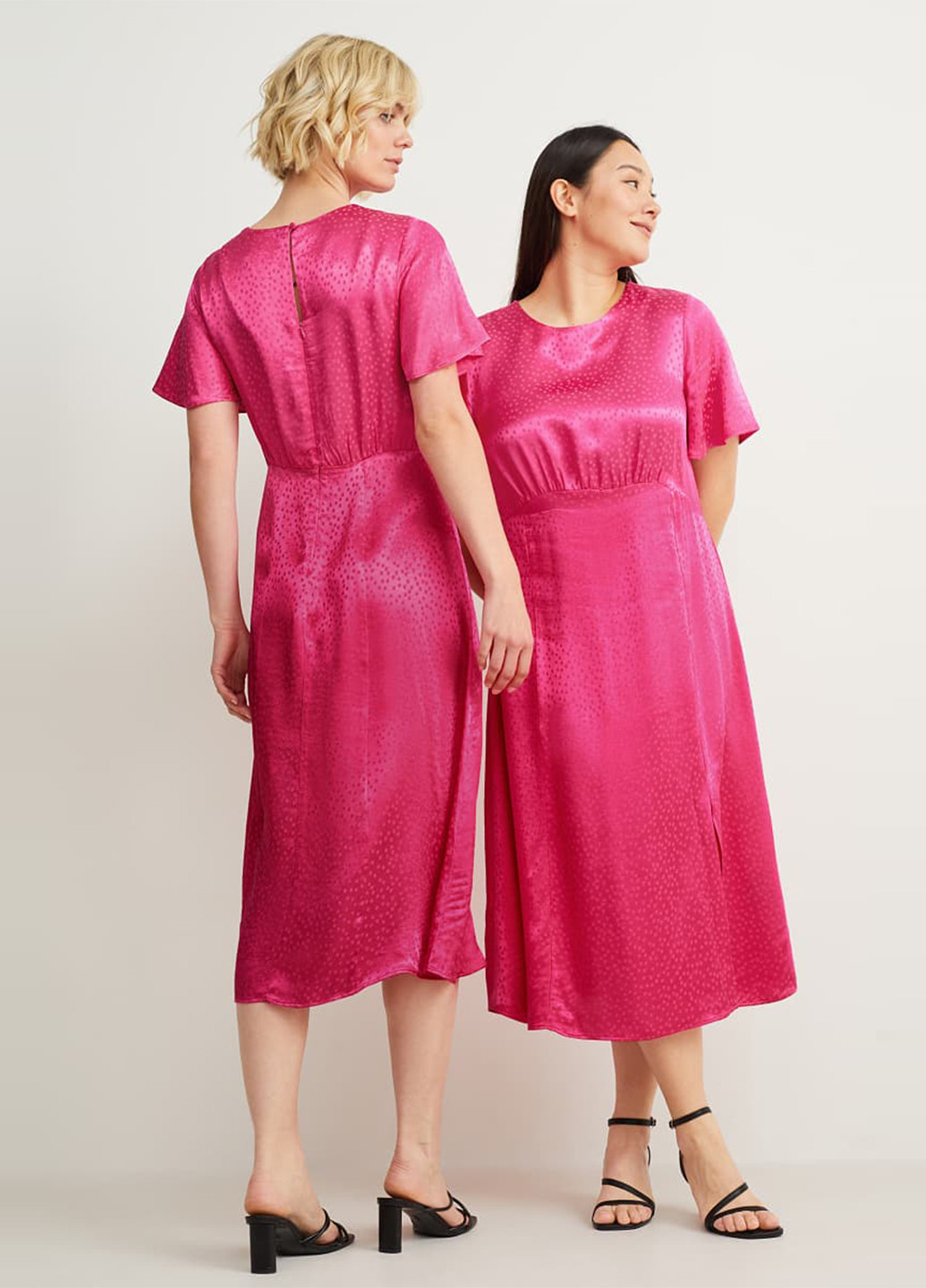 Фуксиновое (цвета Фуксия) кэжуал платье C&A в горошек