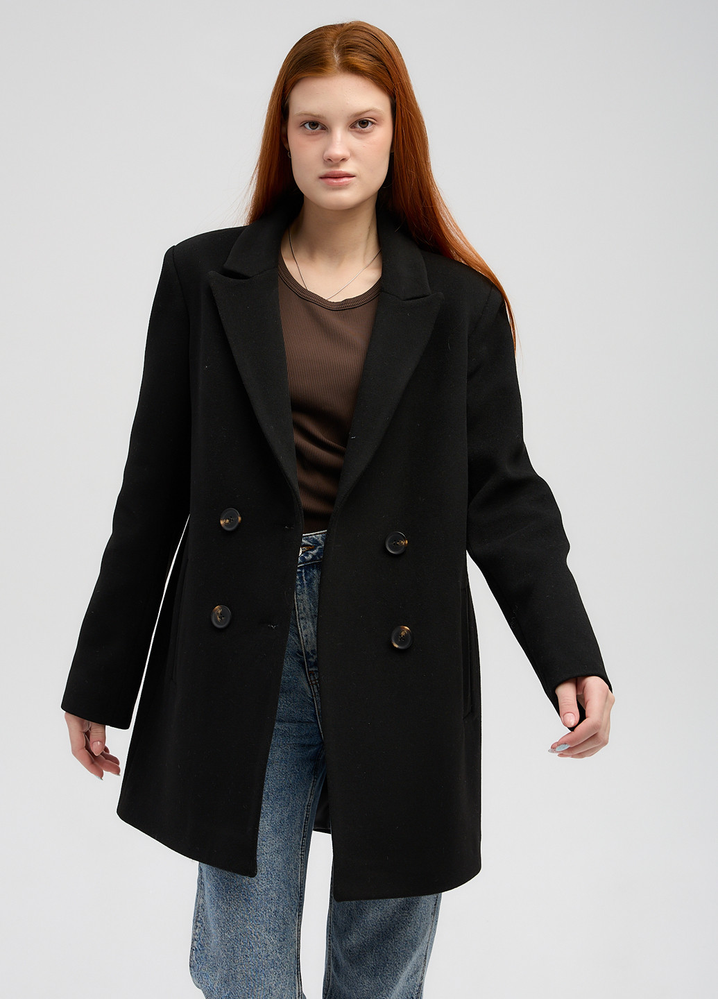 Черное демисезонное Пальто двубортное CHIUAS