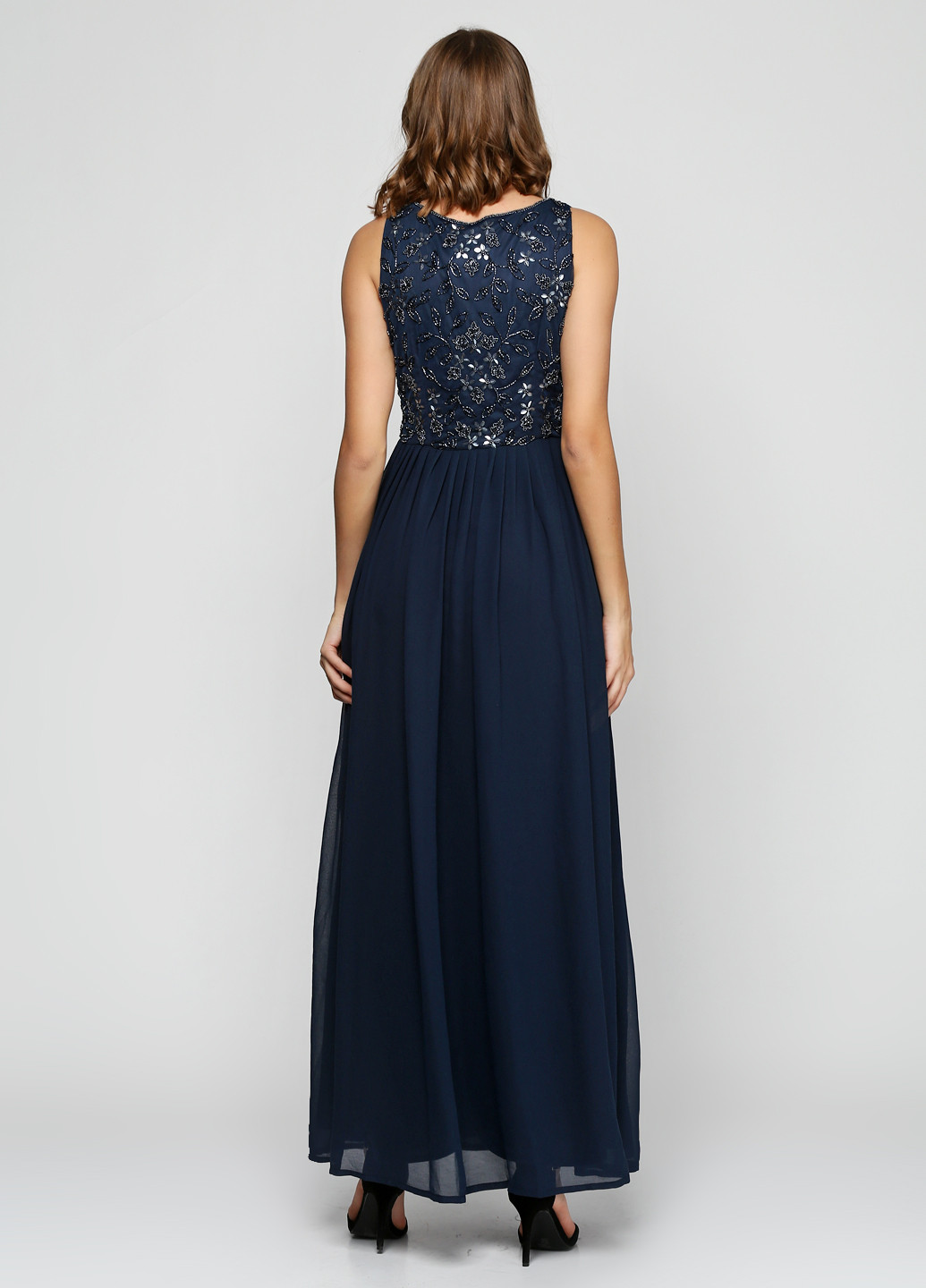 Синее вечернее платье макси Lace & Beads однотонное