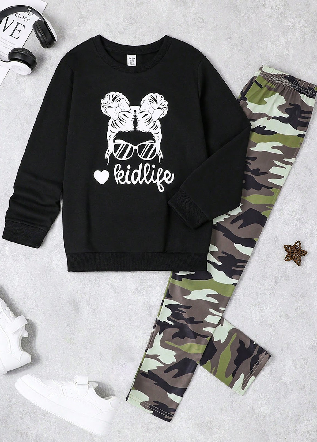 Черный демисезонный костюм (свитшот, леггинсы) брючный SHEIN