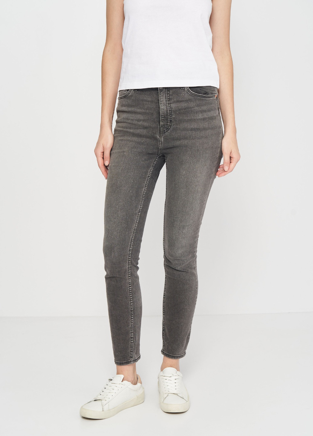 Джинси H&M однотонні світло-сірі джинсові бавовна