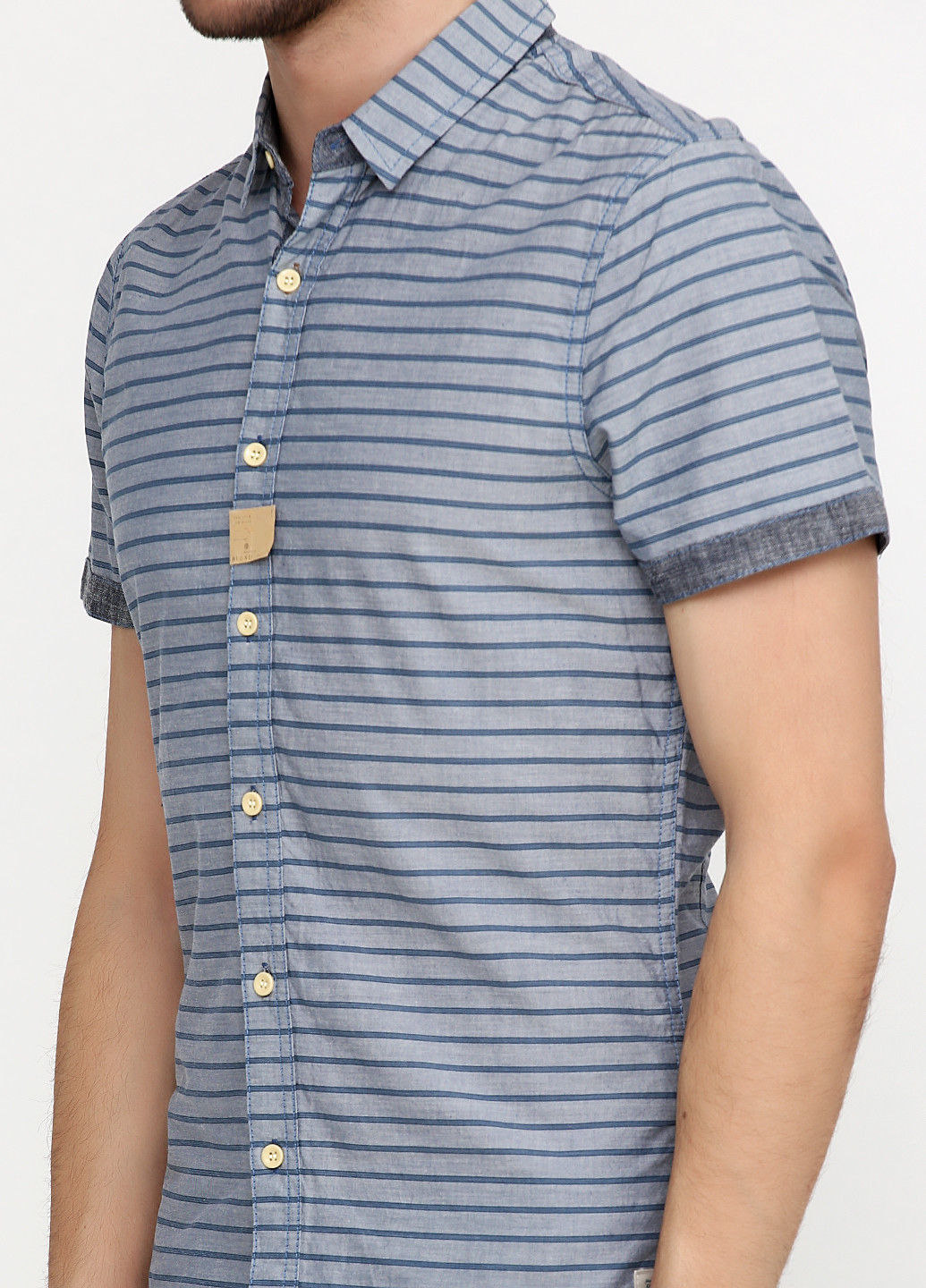 Серо-голубой кэжуал рубашка в полоску Blend с коротким рукавом