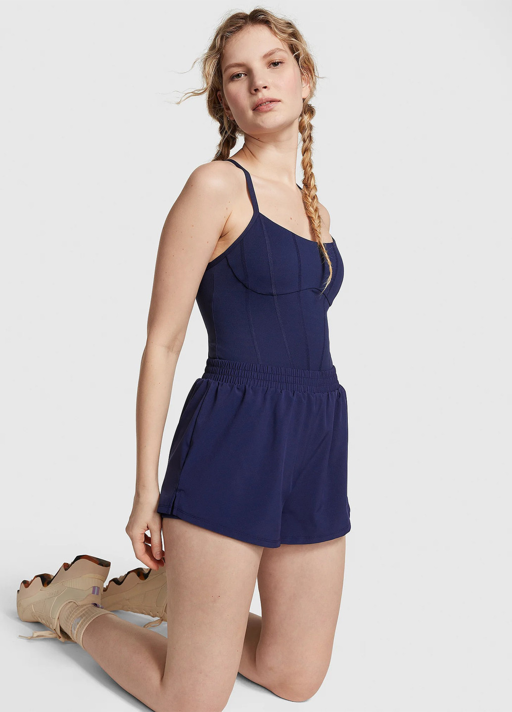 Комбінезон Victoria's Secret комбінезон-шорти однотонний темно-синій спортивний поліестер