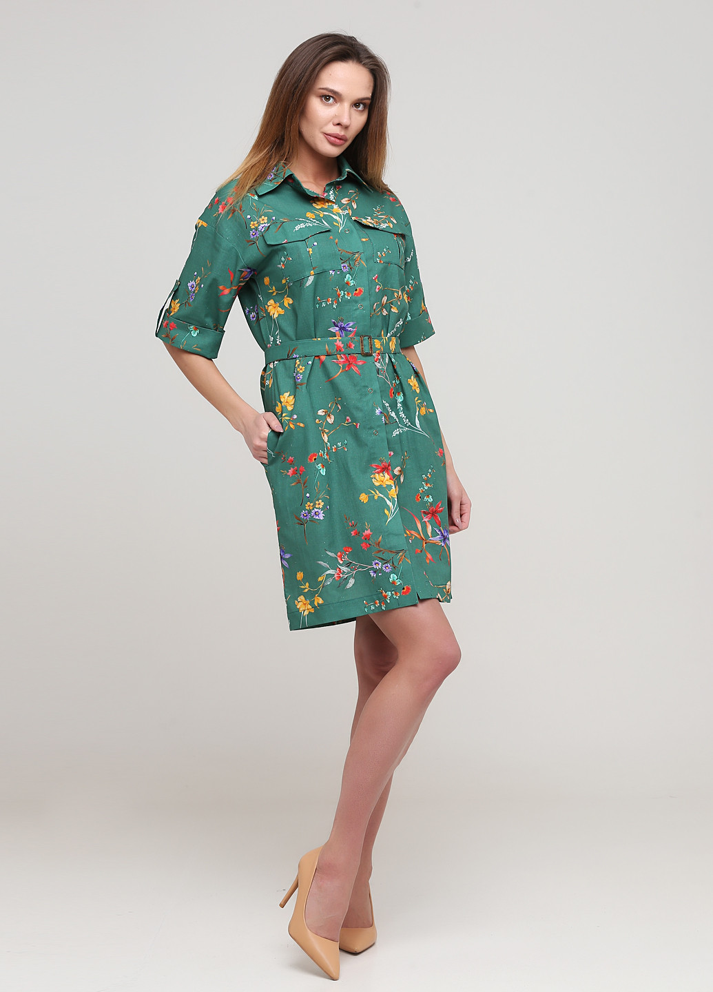 Зеленое кэжуал платье рубашка Zephyros с цветочным принтом
