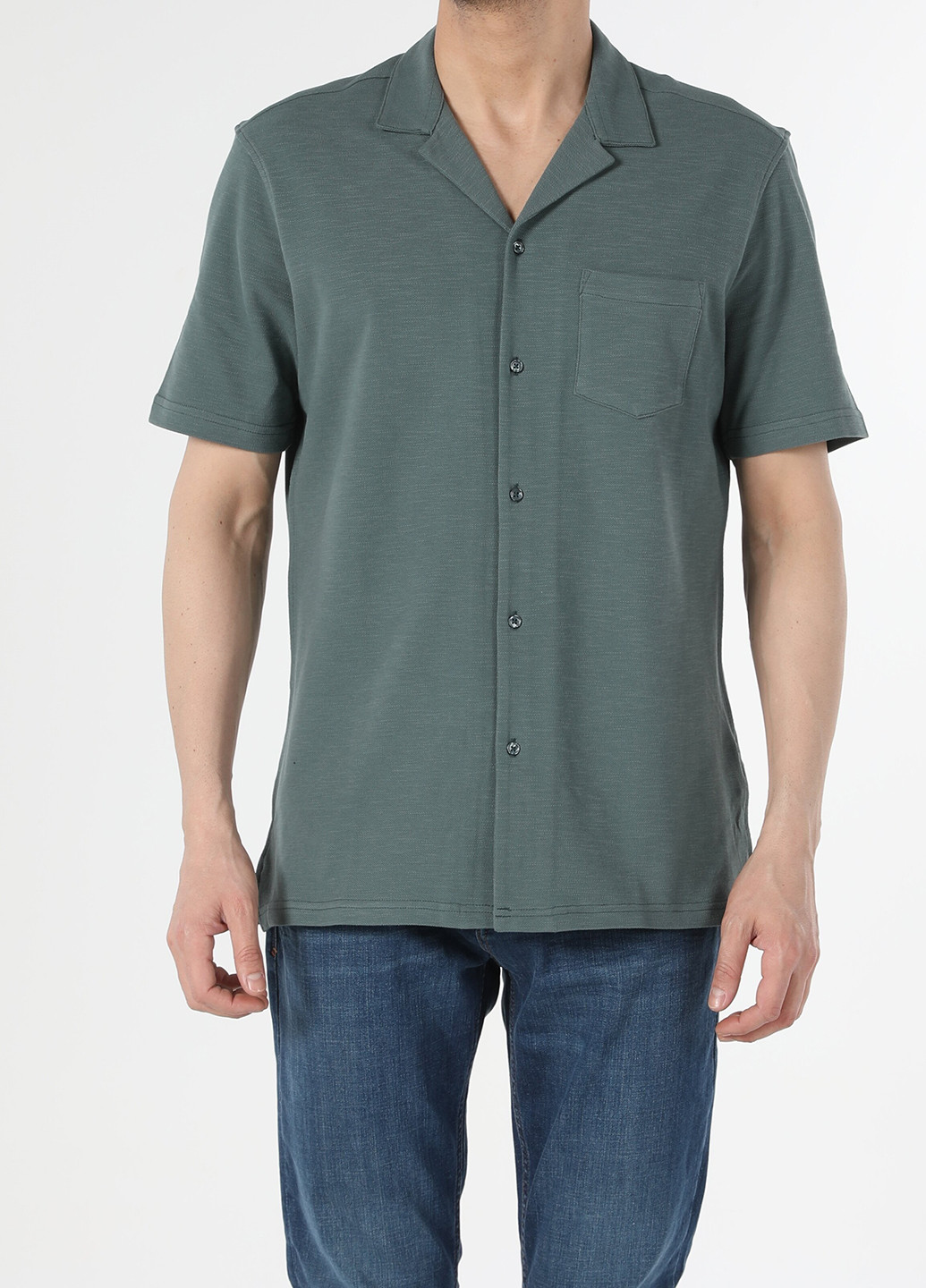 Серо-зеленая кэжуал рубашка однотонная Colin's