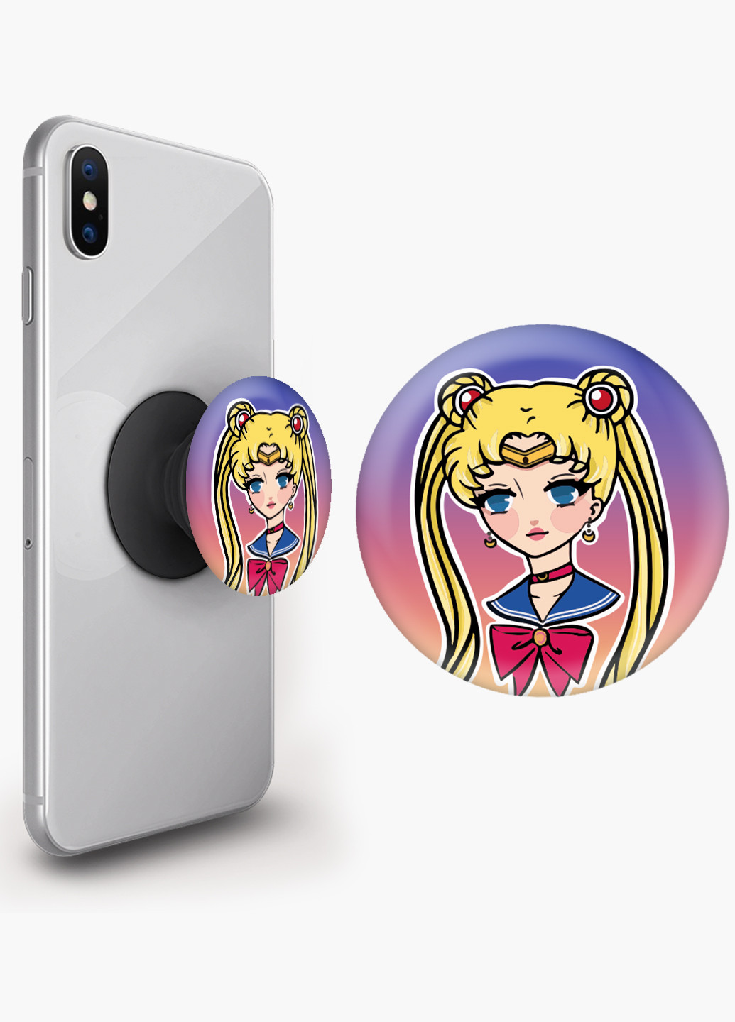 Попсокет (Popsockets) держатель для смартфона Сейлор Мун (Sailor Moon) (8754-2926) Черный MobiPrint (229014730)