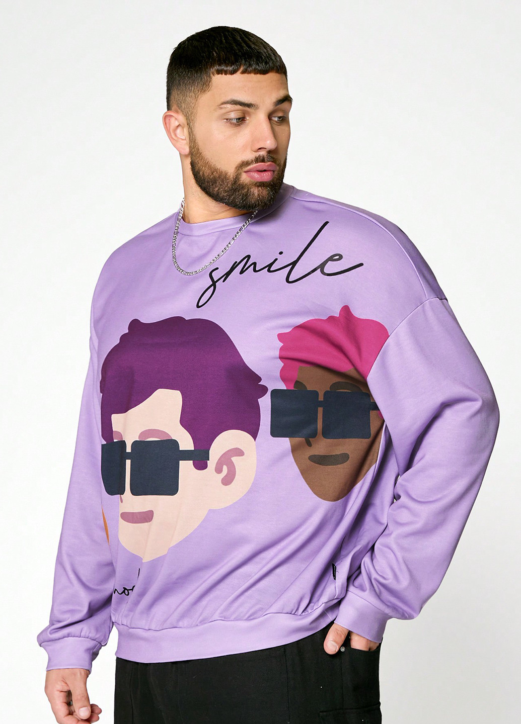 Фиолетовый свитшот SHEIN рисунок без декора (366071618)