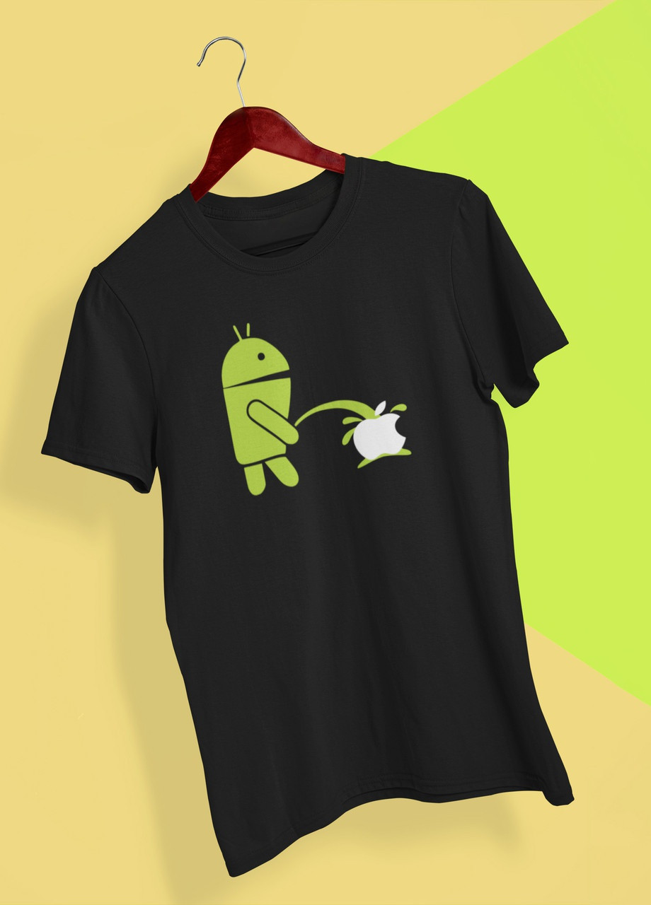 Чорна футболка чоловіча чорна з принтом "android" Maybel
