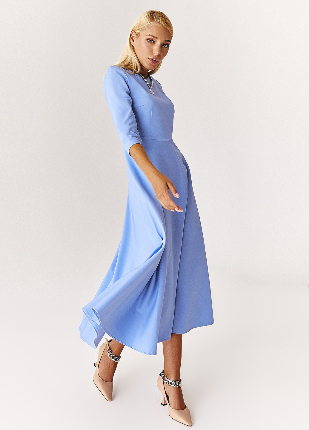 Голубое кэжуал платье с юбкой-солнце Vovk однотонное