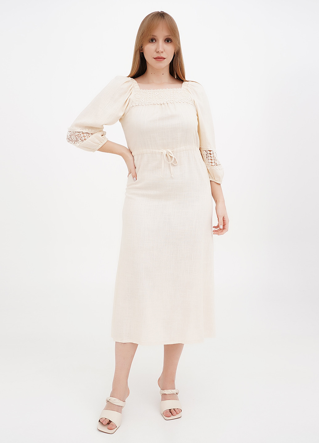 Молочное кэжуал платье а-силуэт Ruta-S однотонное