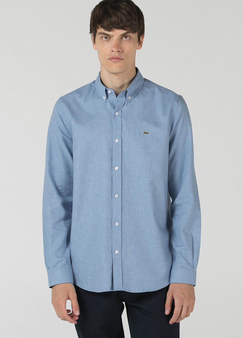 Светло-синяя кэжуал рубашка однотонная Lacoste