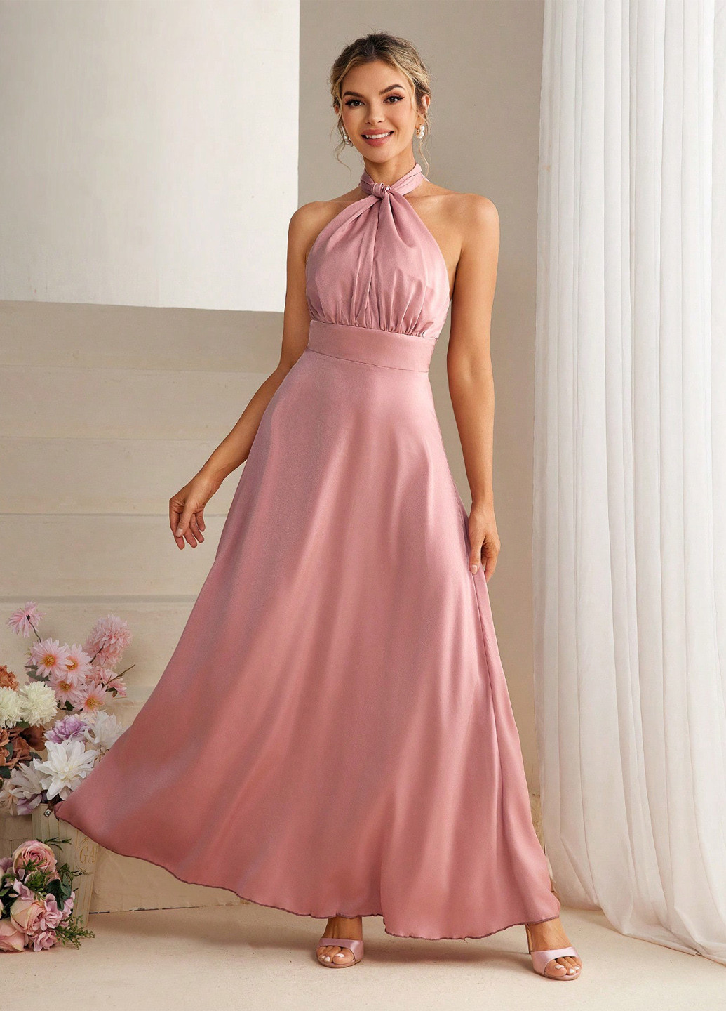 Рожева святковий сукня в стилі армпір, з відкритою спиною SHEIN однотонна
