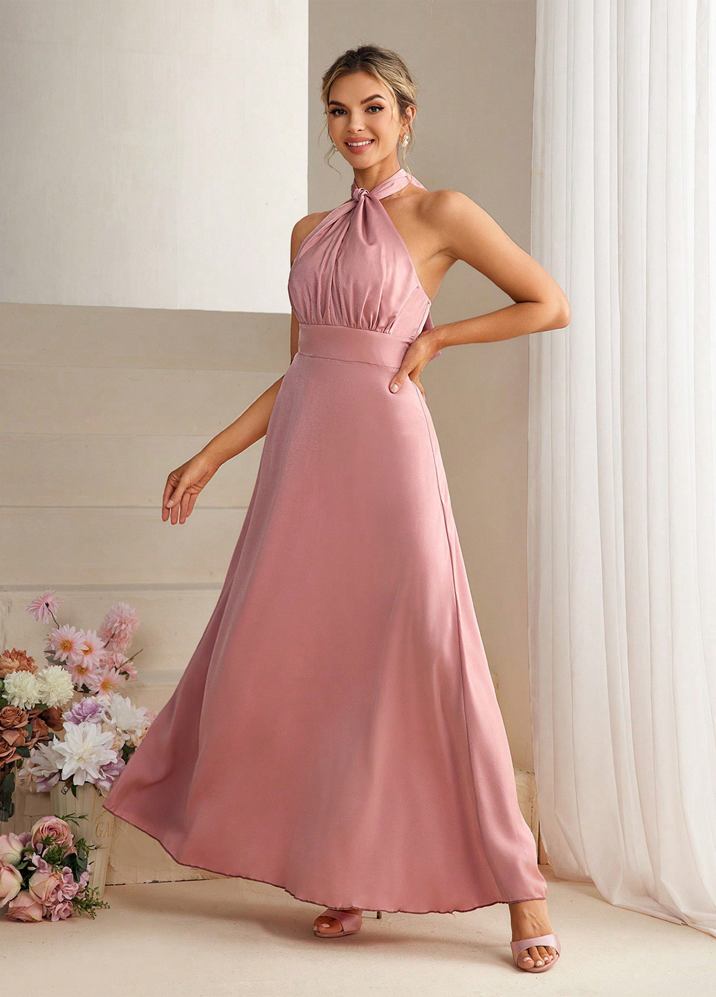 Рожева святковий сукня в стилі армпір, з відкритою спиною SHEIN однотонна