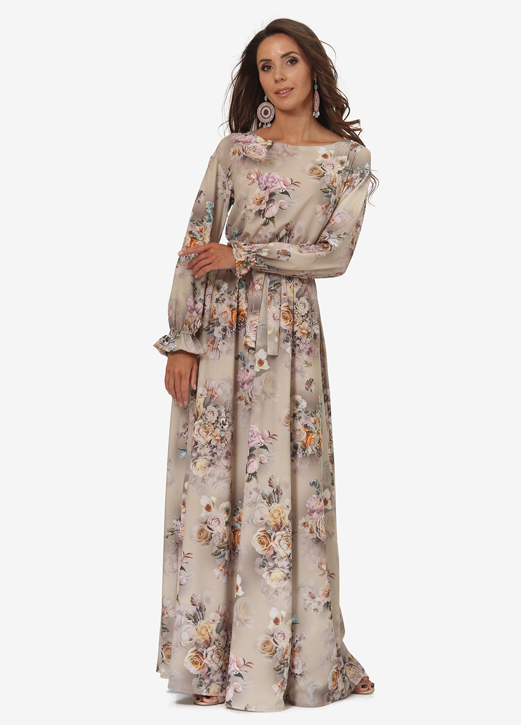 Світло-бежева вечірня сукня в стилі армпір Lila Kass з квітковим принтом