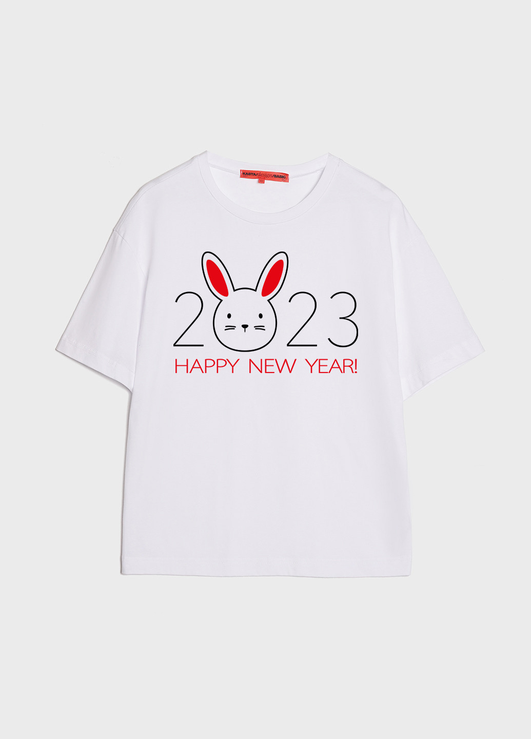 Біла літня футболка жіноча оверсайз new year rabbit KASTA design
