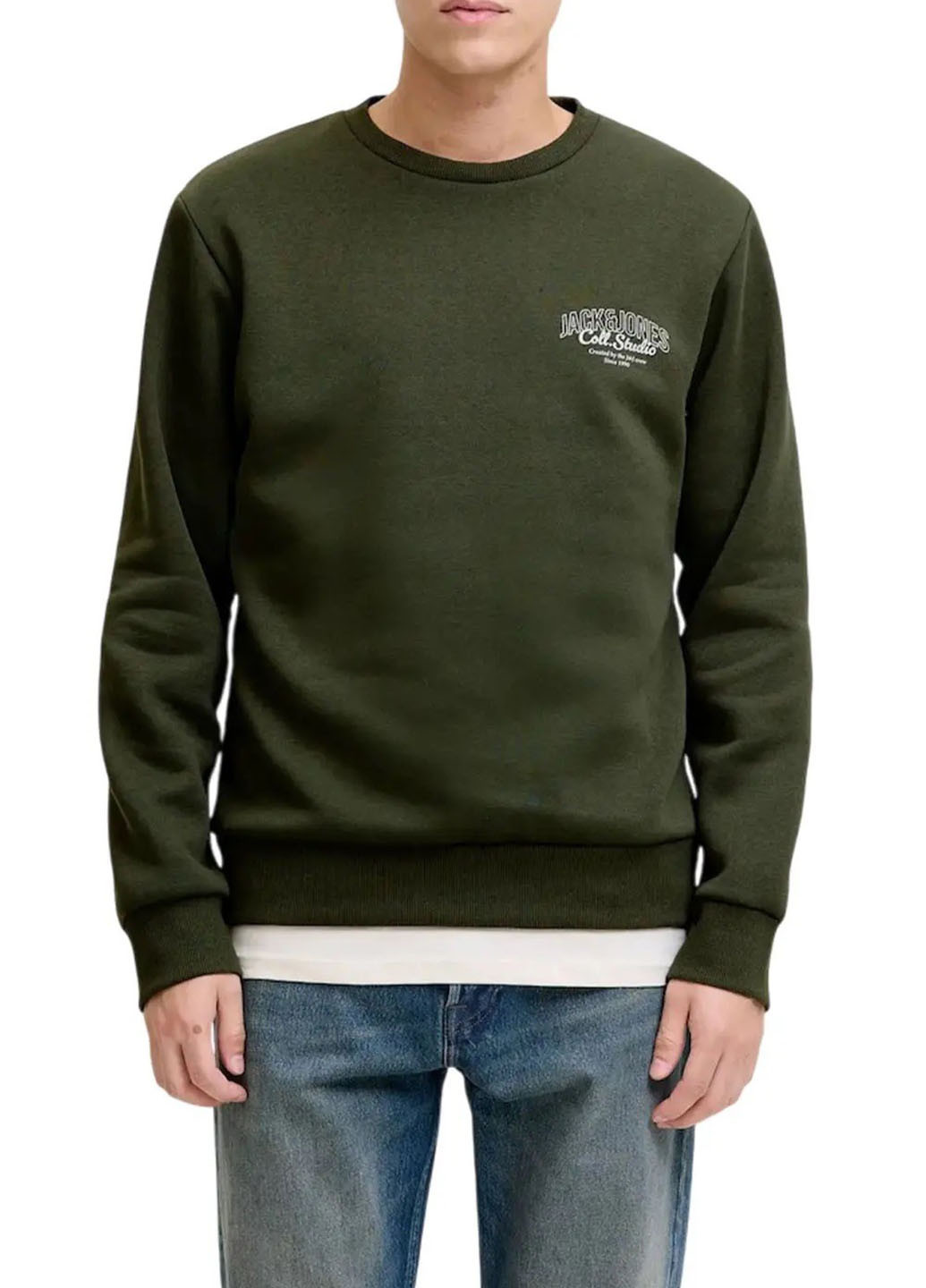 Темно-зелений світшот Jack & Jones логотип без декору (363048338)